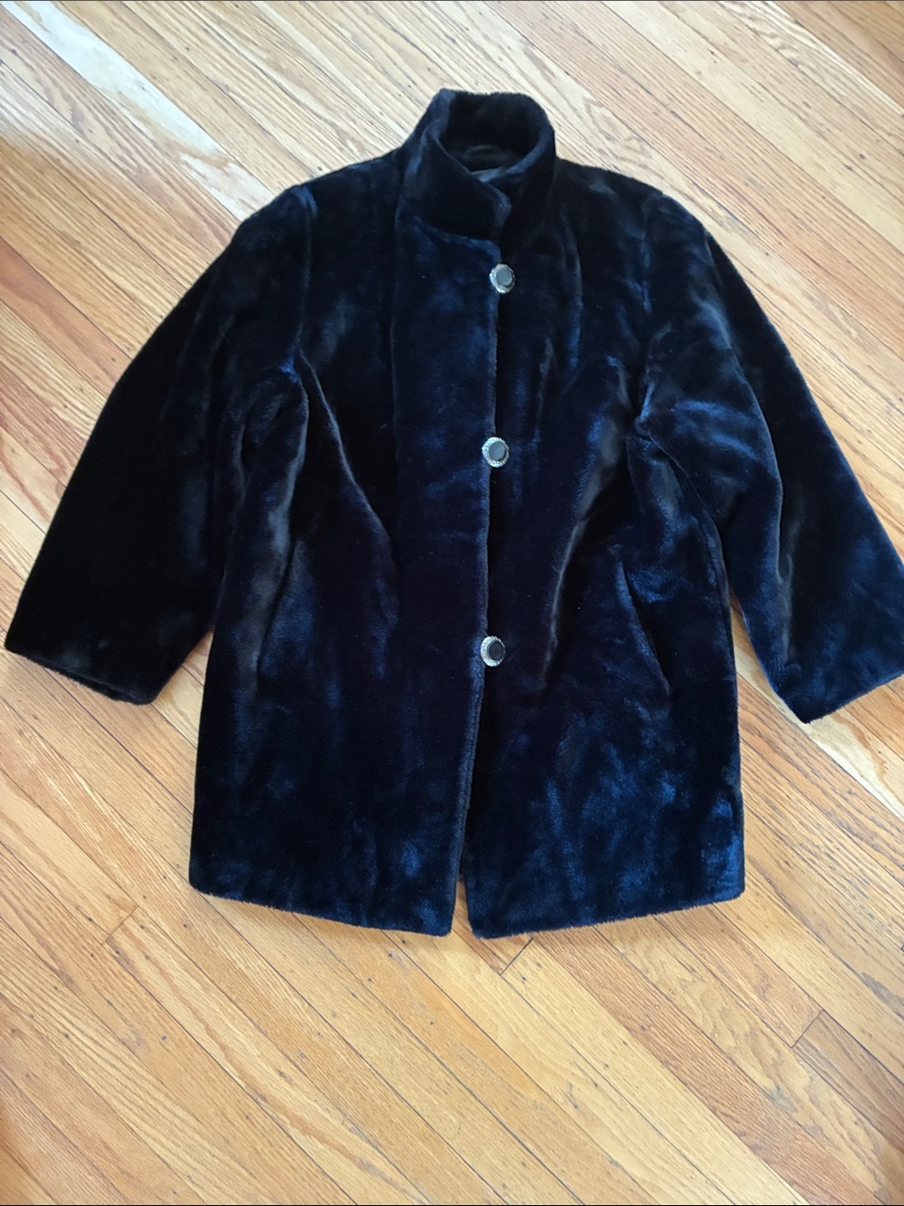 Classic Black Plush Teddy Jacket with Stand Collar
